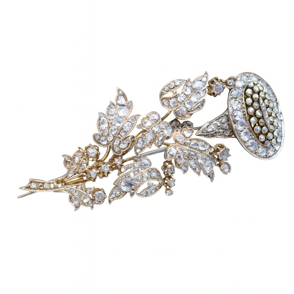 Antique Georgian Brooch Gold Diamonds Floral Tremblant (6936