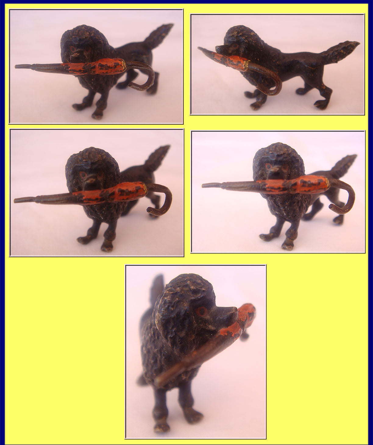 Antique miniature Vienna Bronze poodle dog umbrella cold painted figurine (2664)