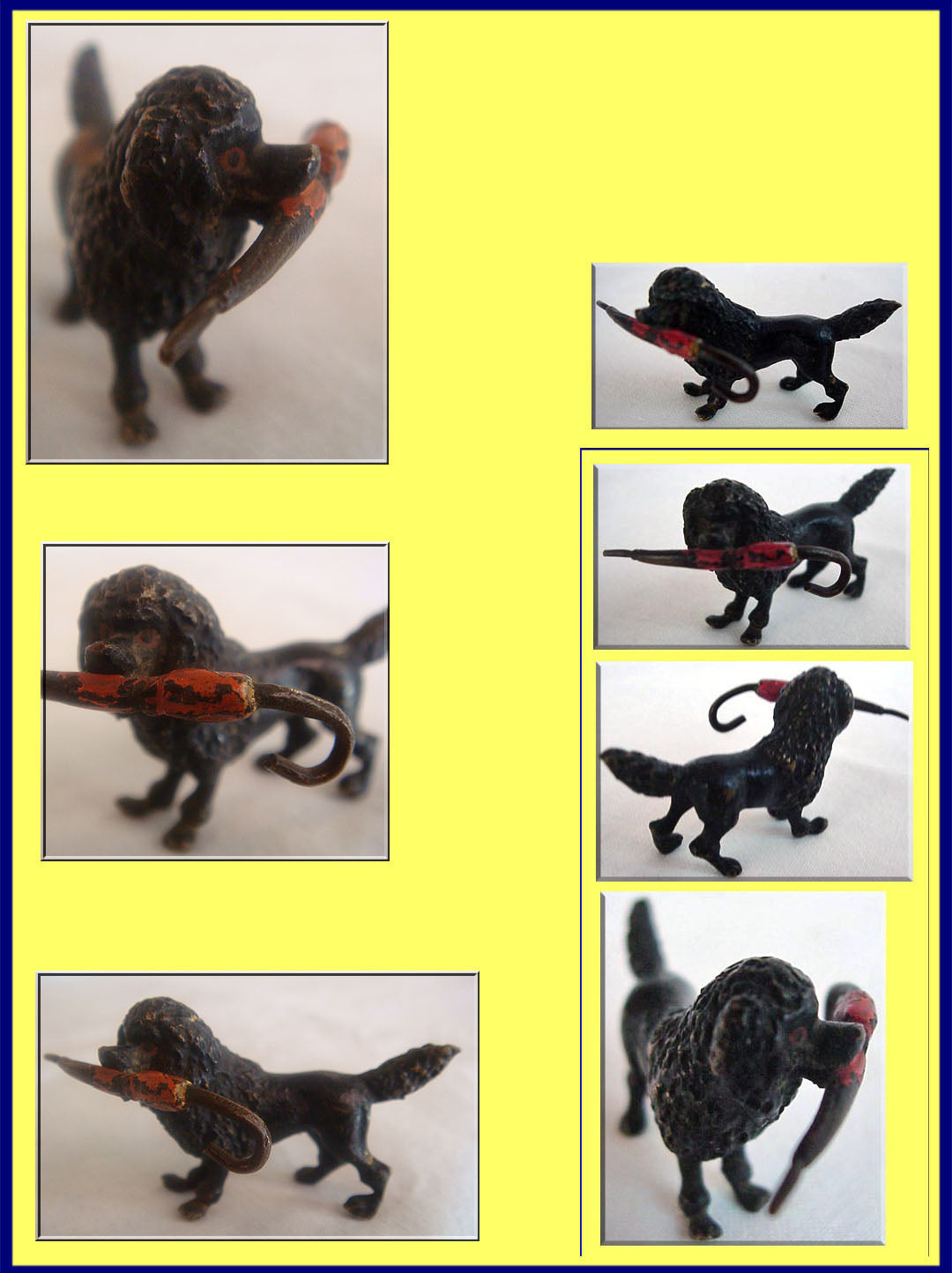 Antique miniature Vienna Bronze poodle dog umbrella cold painted figurine (2664)