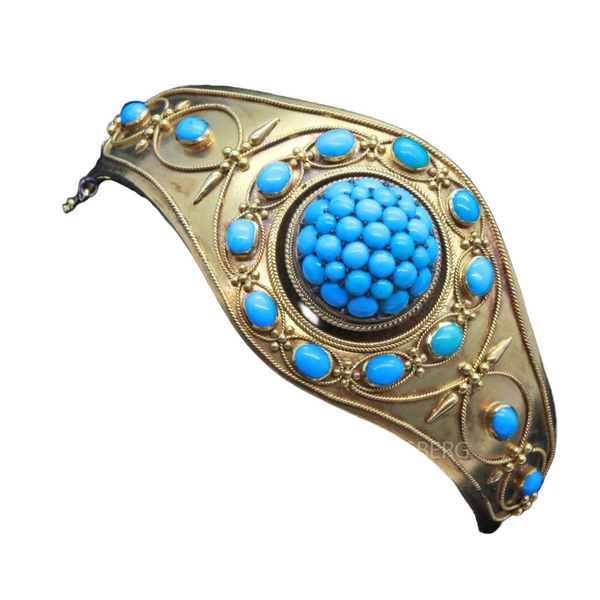 Victorian Bangle Bracelet 15ct Gold Turquoise Etruscan Revival