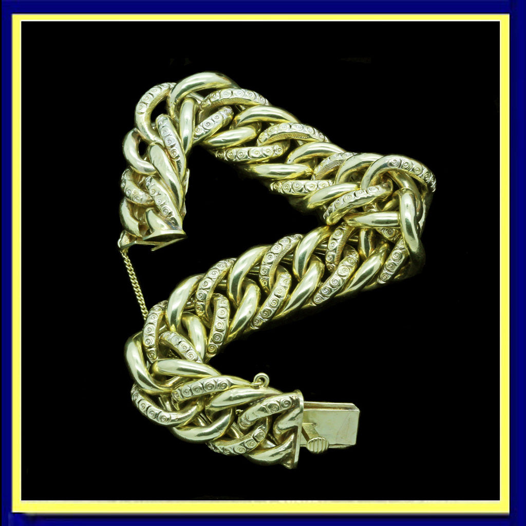 Antique Victorian Bracelet 18k Gold Chain Wide Link Chain Bangle Unisex (6640)