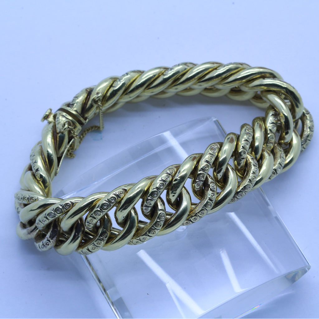 Antique Victorian Bracelet 18k Gold Chain Wide Link Chain Bangle Unisex (6640)