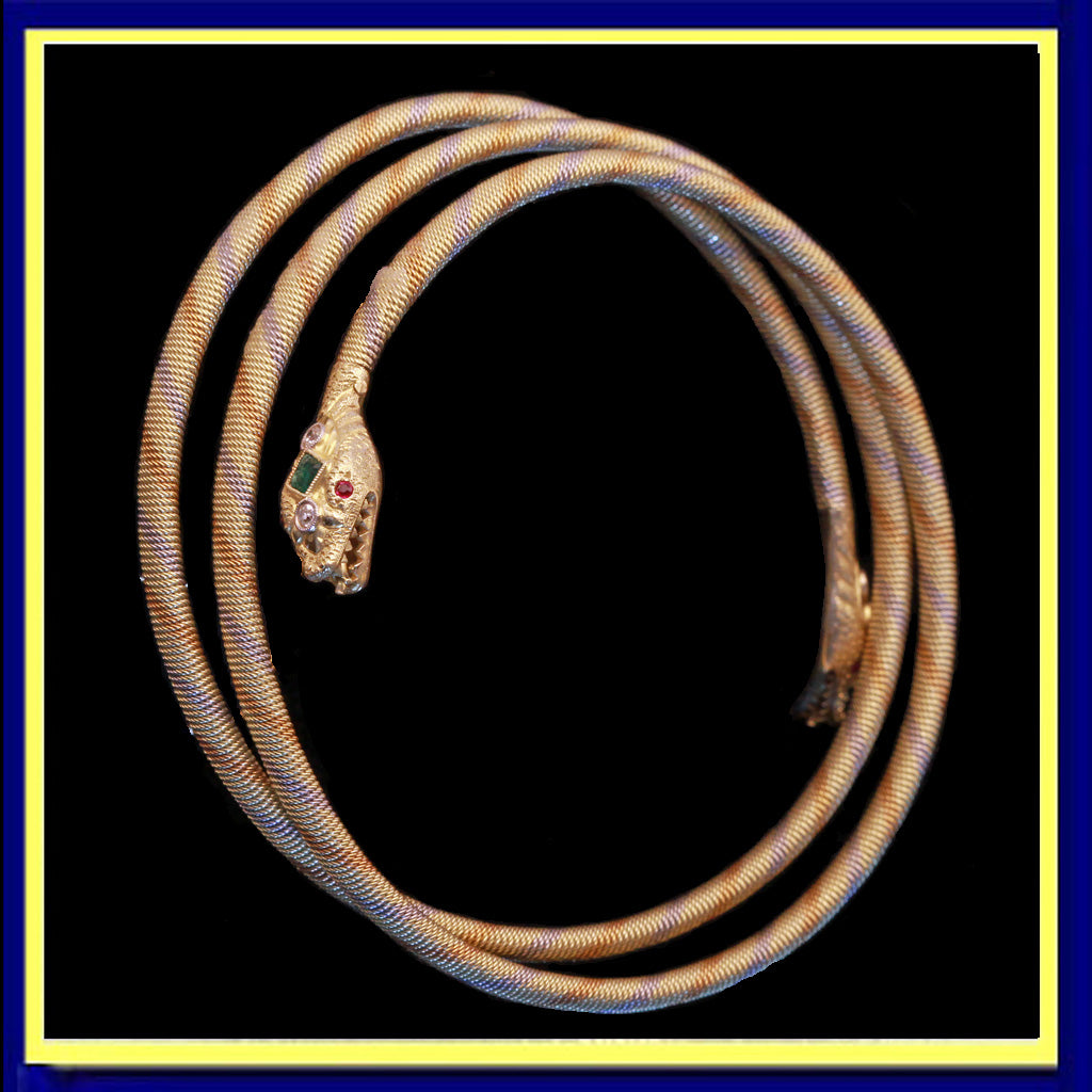 Antique Art Deco snake bangle bracelet gold diamonds sapphires