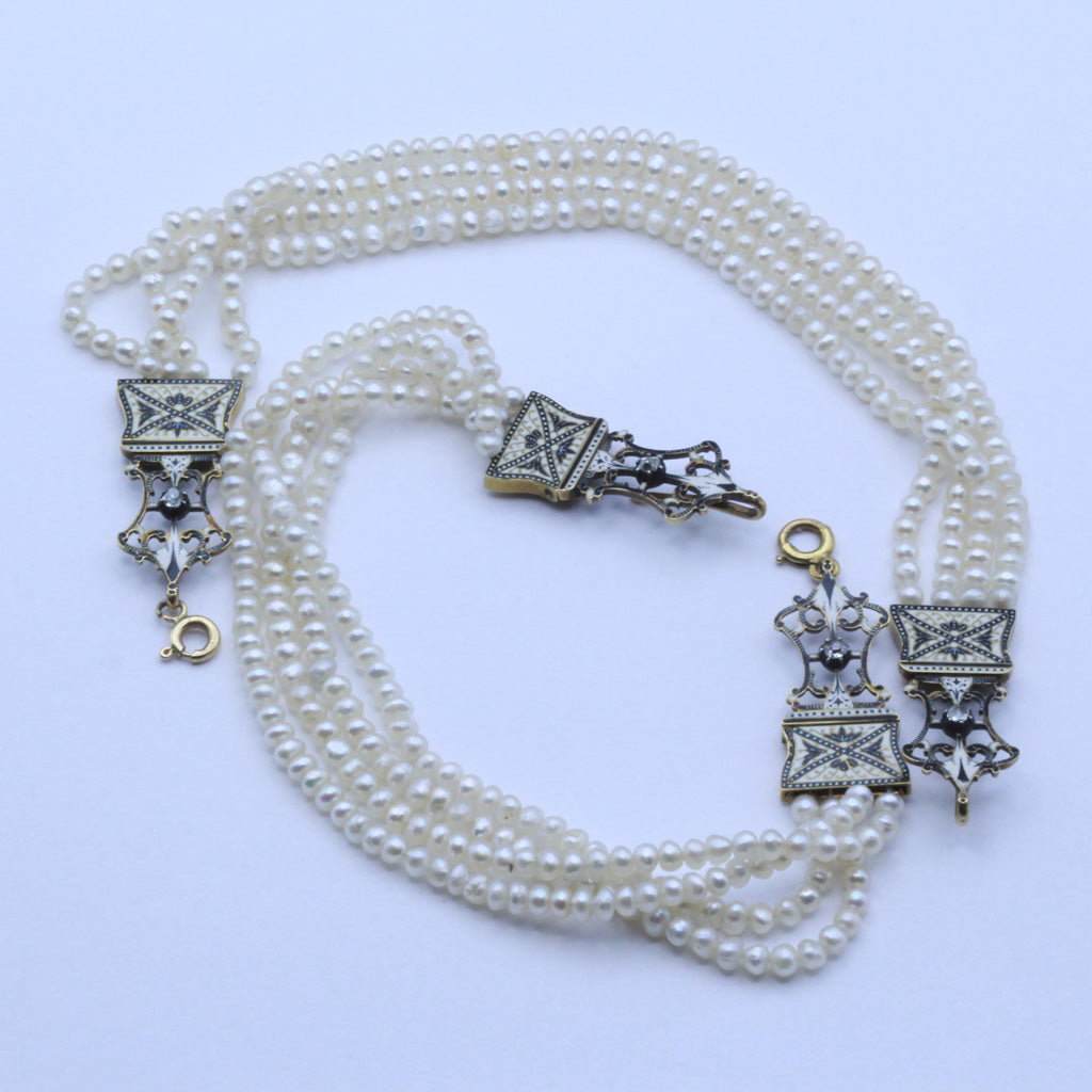 C&A Giuliano bracelets pearls gold enamel diamonds bridal pair Victorian (7377)