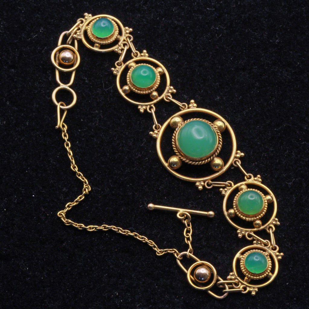 Antique Arts & Crafts Bracelet Gold Chrysoprase English Victorian (7383)