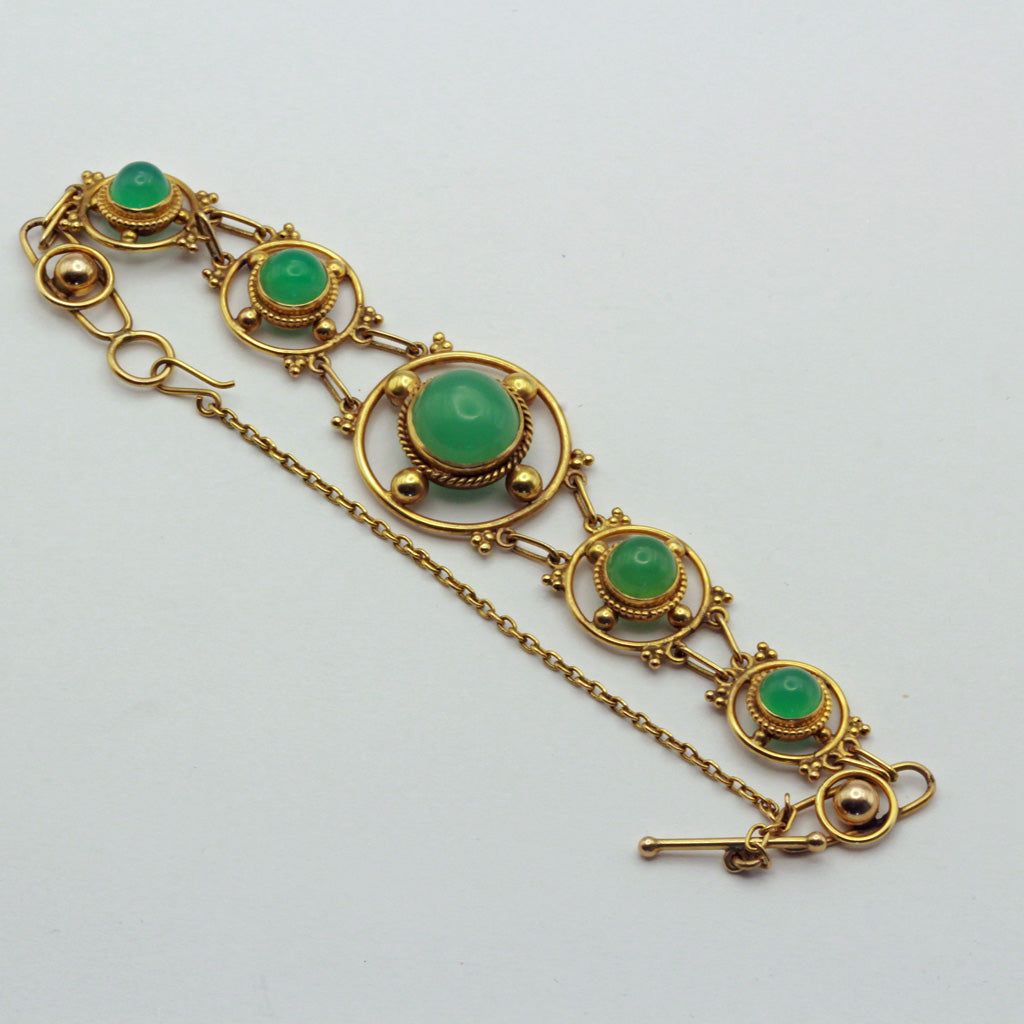 Antique Arts & Crafts Bracelet Gold Chrysoprase English Victorian (7383)