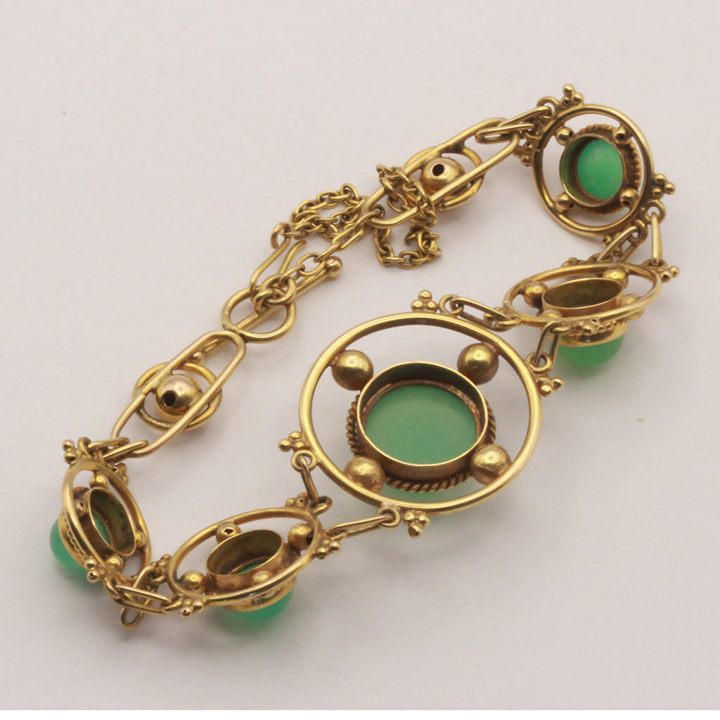 Antique Arts & Crafts Bracelet Gold Chrysoprase English Victorian (7383)