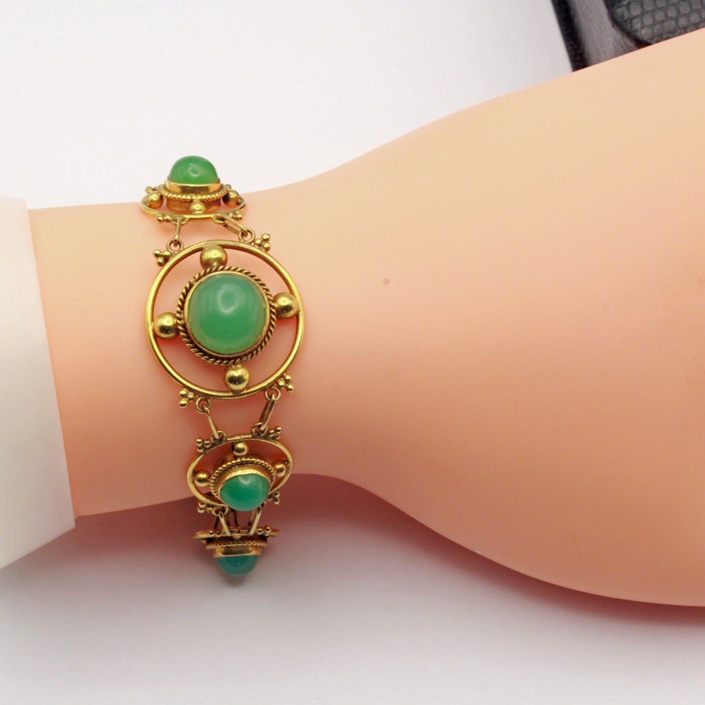 Antique Arts & Crafts Bracelet Gold Chrysoprase English Victorian (7383)