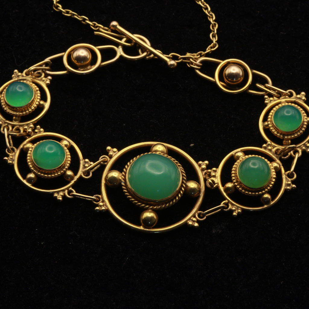 Antique Arts & Crafts Bracelet Gold Chrysoprase English Victorian (7383)