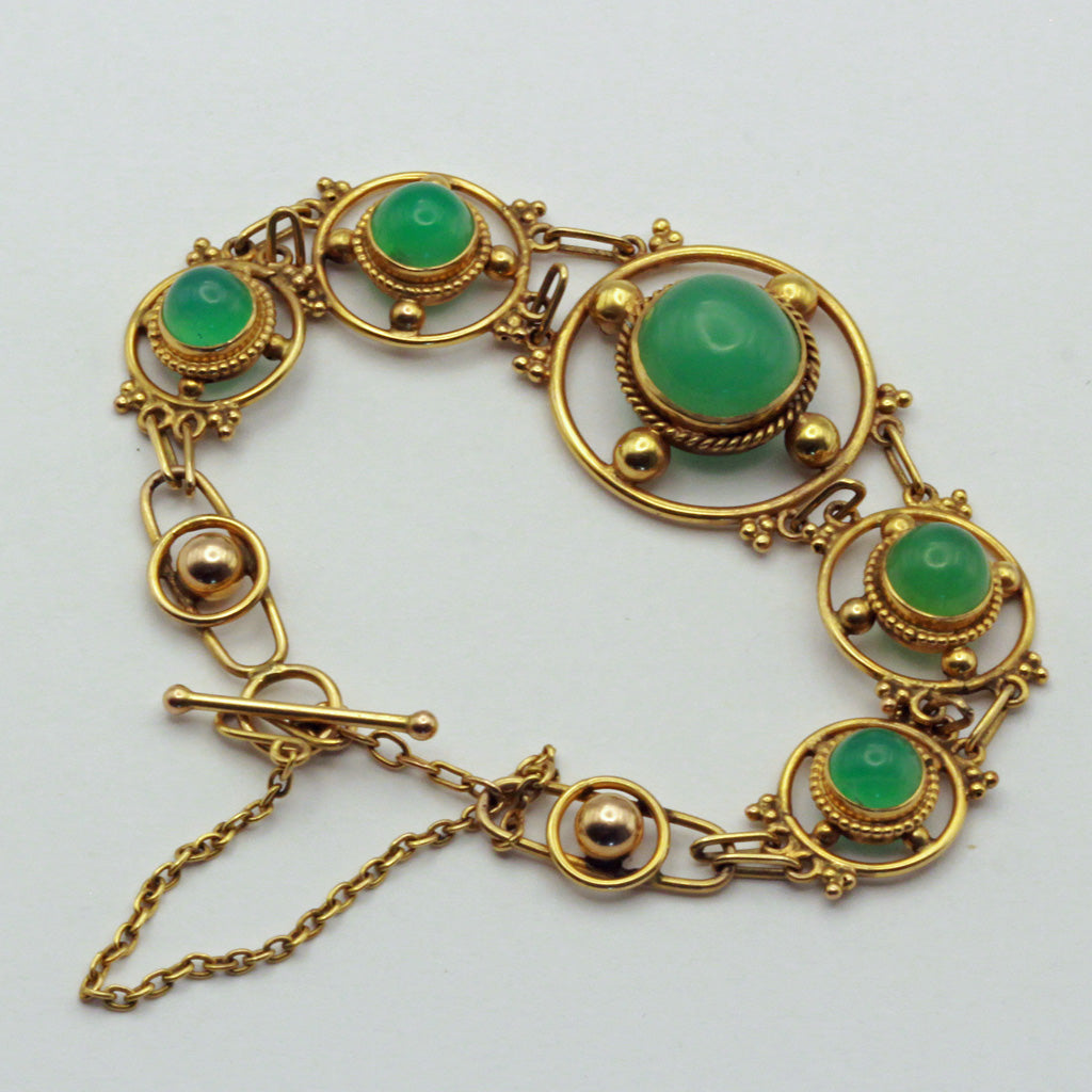 Antique Arts & Crafts Bracelet Gold Chrysoprase English Victorian (7383)