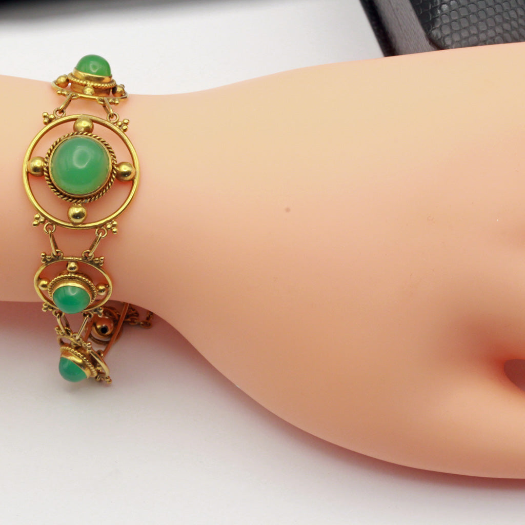 Antique Arts & Crafts Bracelet Gold Chrysoprase English Victorian (7383)