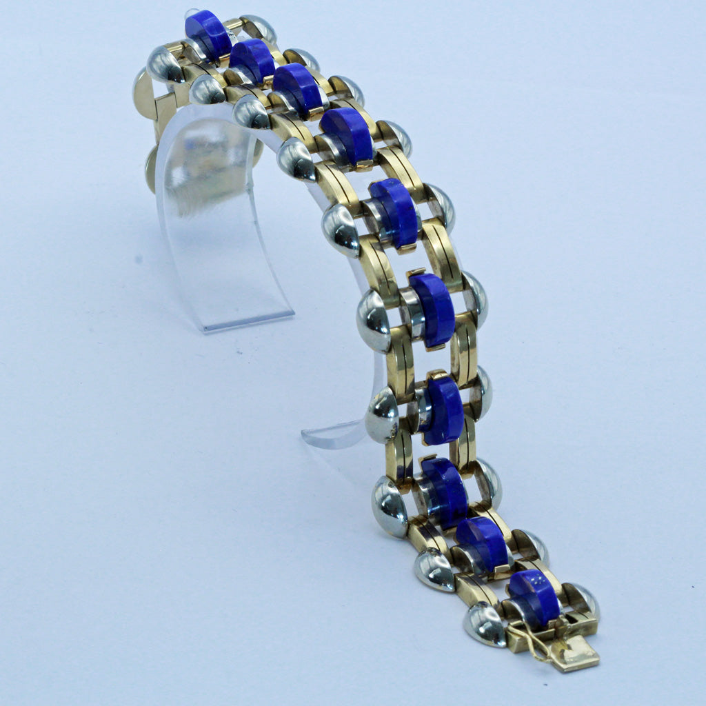 Wolfers Bruxelles Vintage Retro Bracelet Gold Lapis Lazuli luxurious (7427)