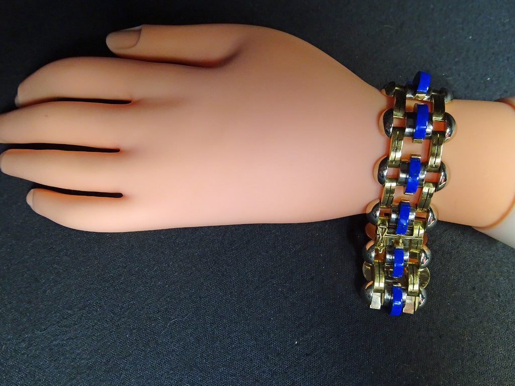 Wolfers Bruxelles Vintage Retro Bracelet Gold Lapis Lazuli luxurious (7427)