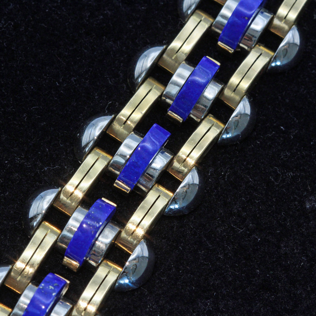 Wolfers Bruxelles Vintage Retro Bracelet Gold Lapis Lazuli luxurious (7427)