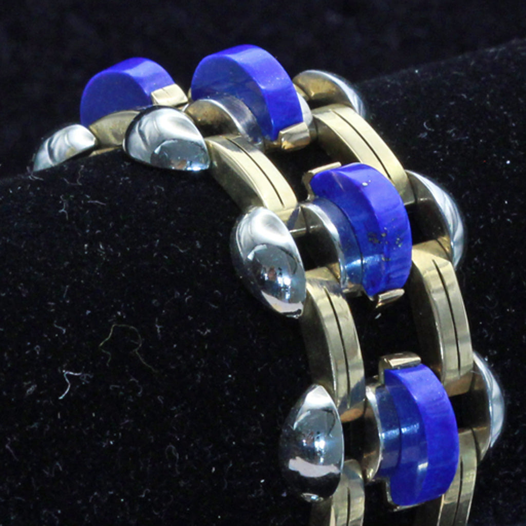 Wolfers Bruxelles Vintage Retro Bracelet Gold Lapis Lazuli luxurious (7427)