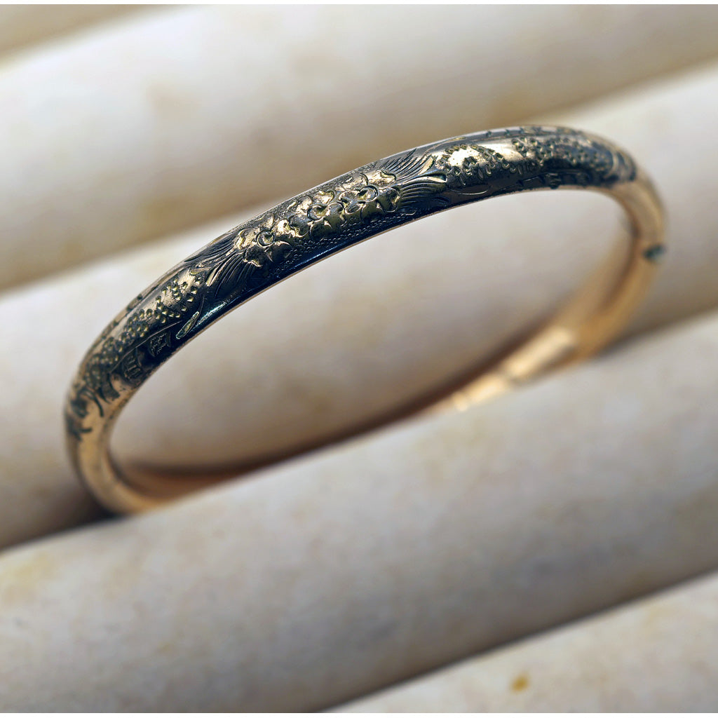 Antique Victorian Child's bangle bracelet gold filled engraved flowers (7577)