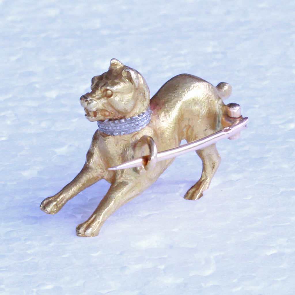 Antique Georgian brooch dog 18k gold French Charles X Bull Terrier(7314)
