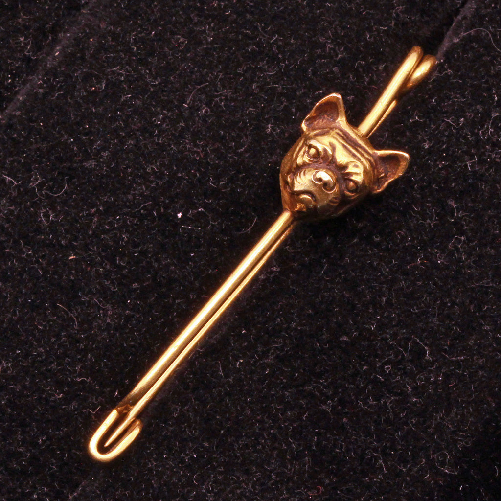 Antique Victorian brooch 18k gold French Bulldog Safety Pin Unisex Clasp (7325)