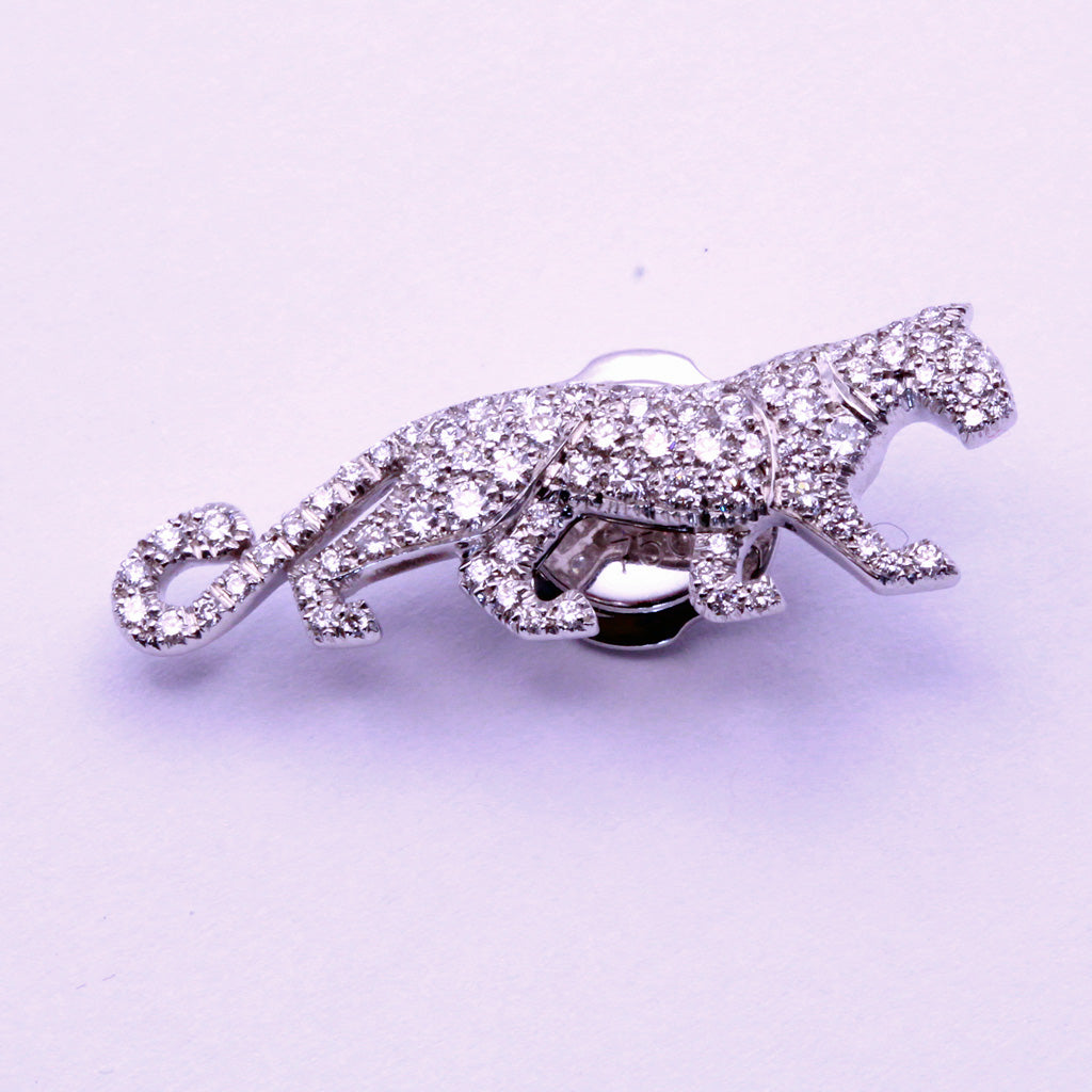 Cartier panther brooch pin pave set diamonds 18k white gold  1990s Unisex (7330)