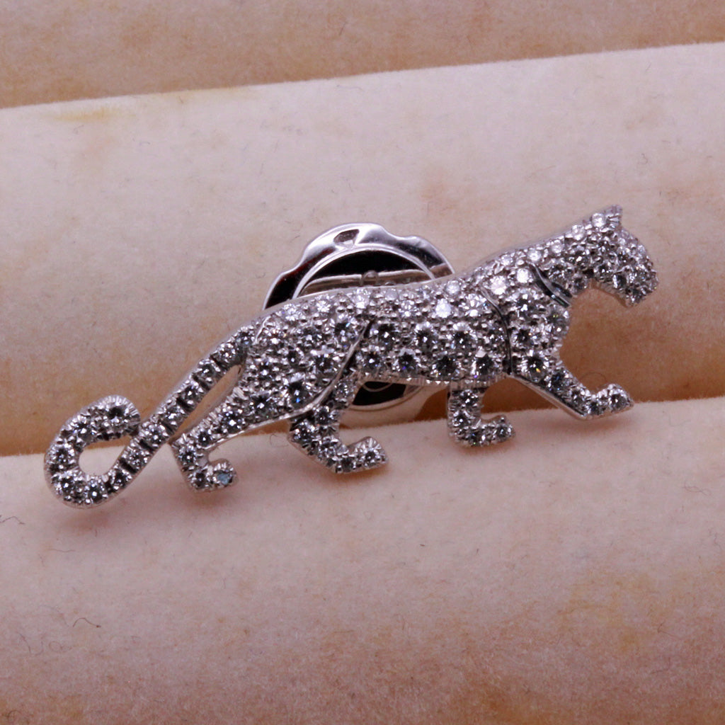 Cartier panther brooch pin pave set diamonds 18k white gold  1990s Unisex (7330)