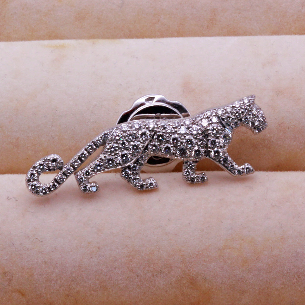 Cartier panther brooch pin pave set diamonds 18k white gold  1990s Unisex (7330)