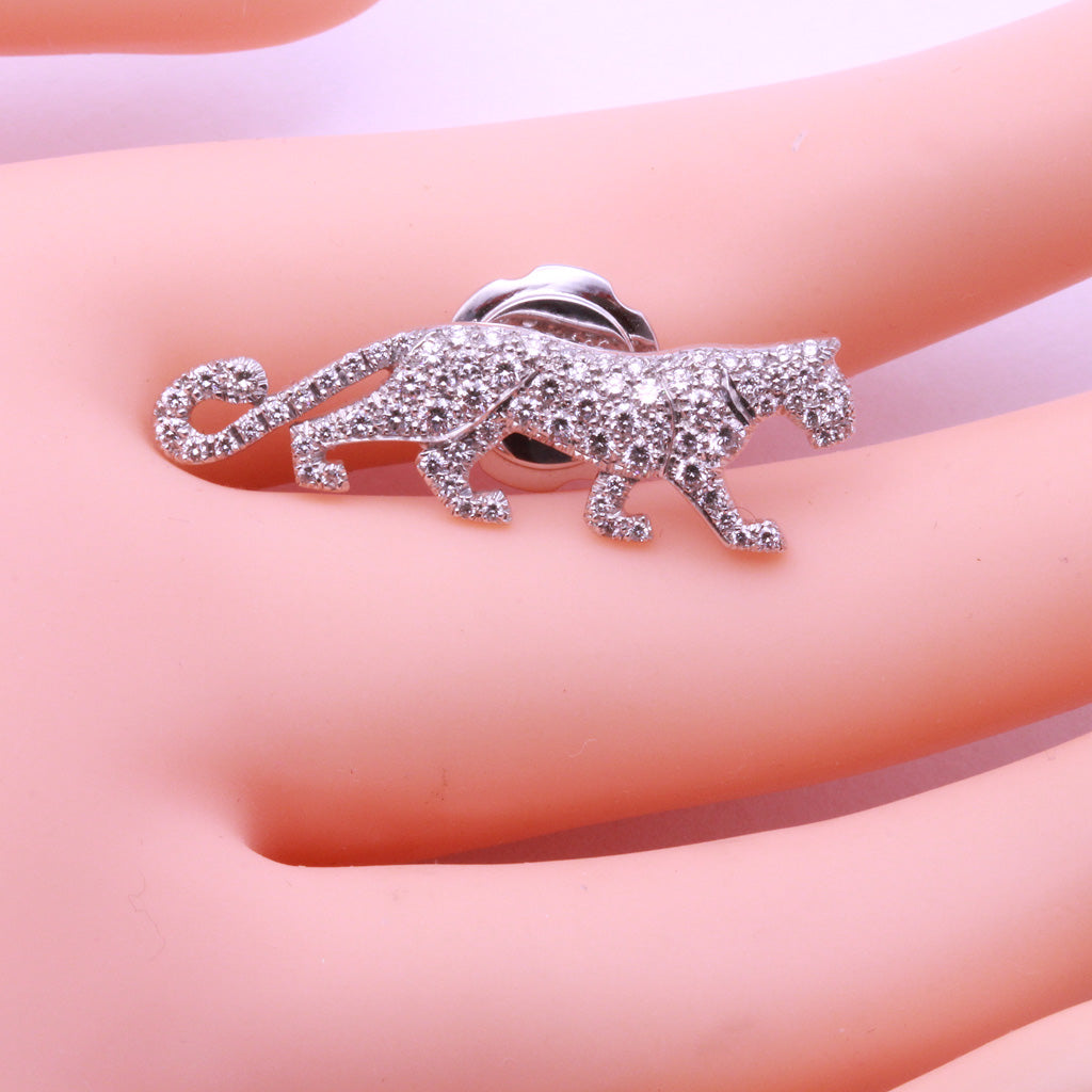 Cartier panther brooch pin pave set diamonds 18k white gold  1990s Unisex (7330)