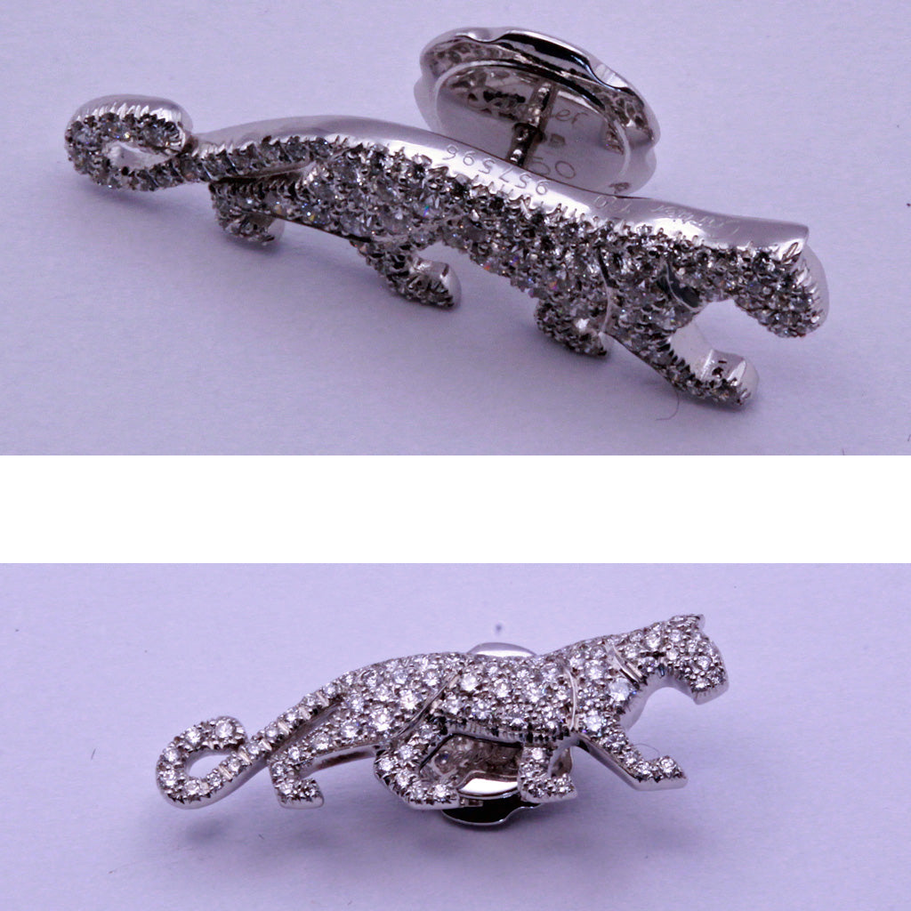 Cartier panther brooch pin pave set diamonds 18k white gold  1990s Unisex (7330)