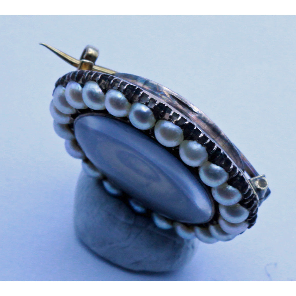 Antique Georgian miniature eye brooch with locket Gold pearls Unisex (7348)