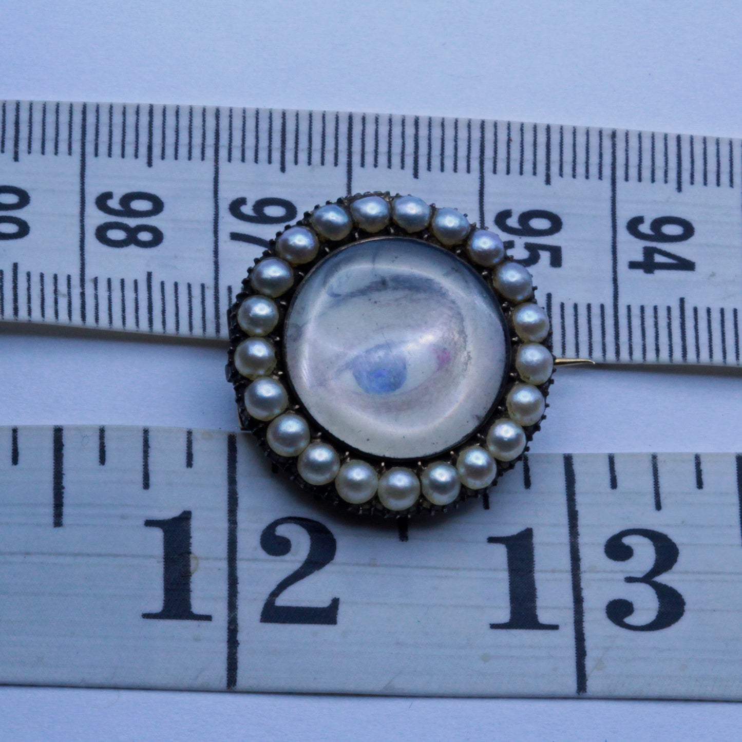 Antique Georgian miniature eye brooch with locket Gold pearls Unisex (7348)