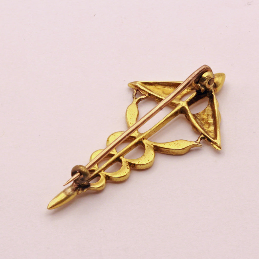 Antique Victorian Caduceus Brooch 18k Gold Winged Snakes Medicine Doctors (7352)