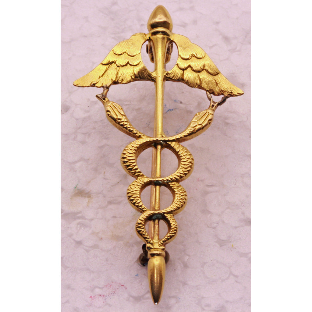 Antique Victorian Caduceus Brooch 18k Gold Winged Snakes Medicine Doctors (7352)