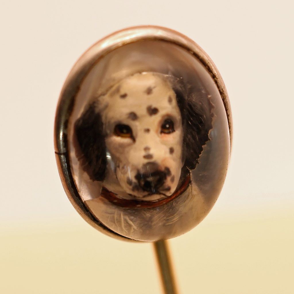 Antique Victorian Essex crystal Reverse carved intaglio Dalmation dog Gold (7580)