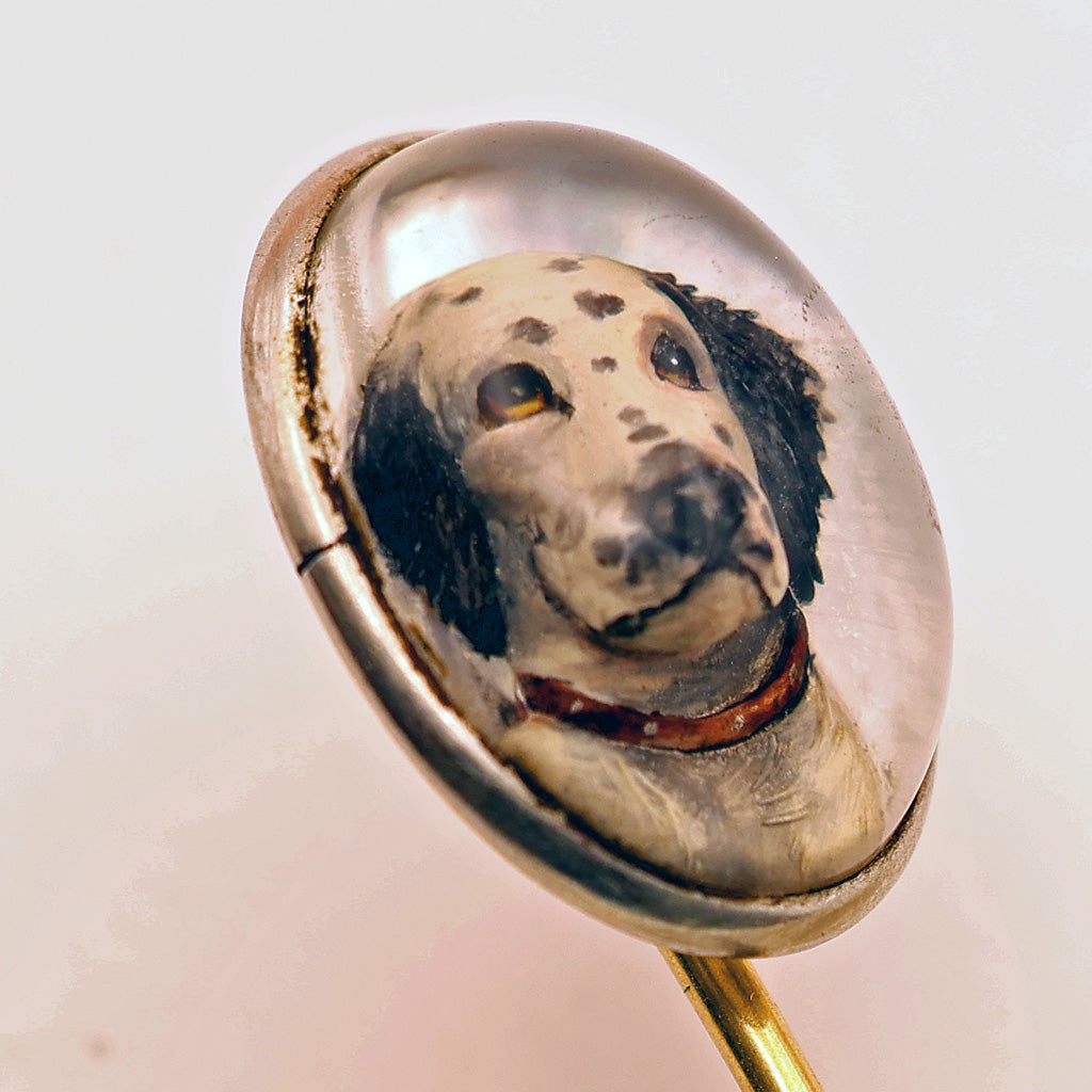 Antique Victorian Essex crystal Reverse carved intaglio Dalmation dog Gold (7580)