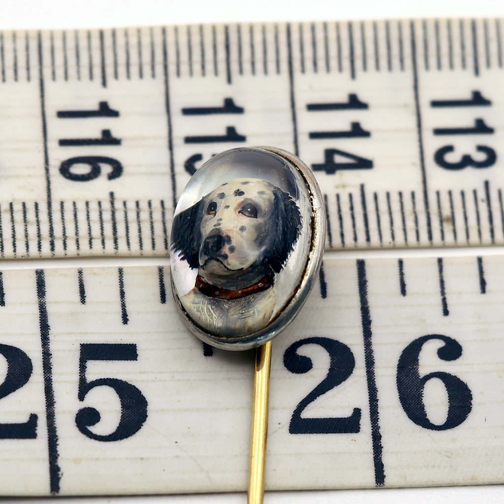 Antique Victorian Essex crystal Reverse carved intaglio Dalmation dog Gold (7580)