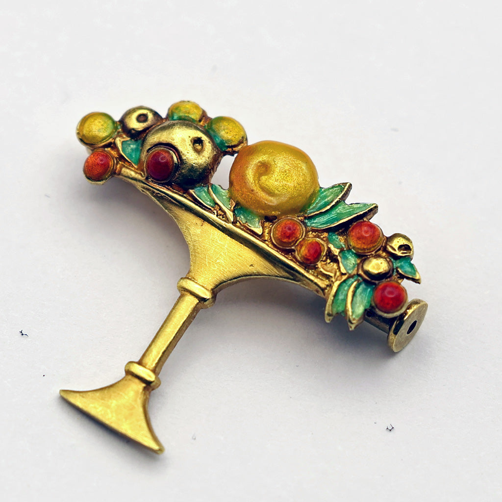Lluis Masriera Antique brooch 18k gold enamel fruit in a bowl early 1900's(7583)