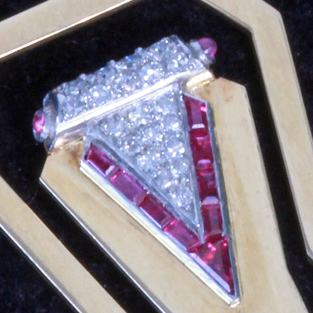 Asprey & Co Man's Art Deco money clip 18k gold diamonds rubies London 1937(7356)