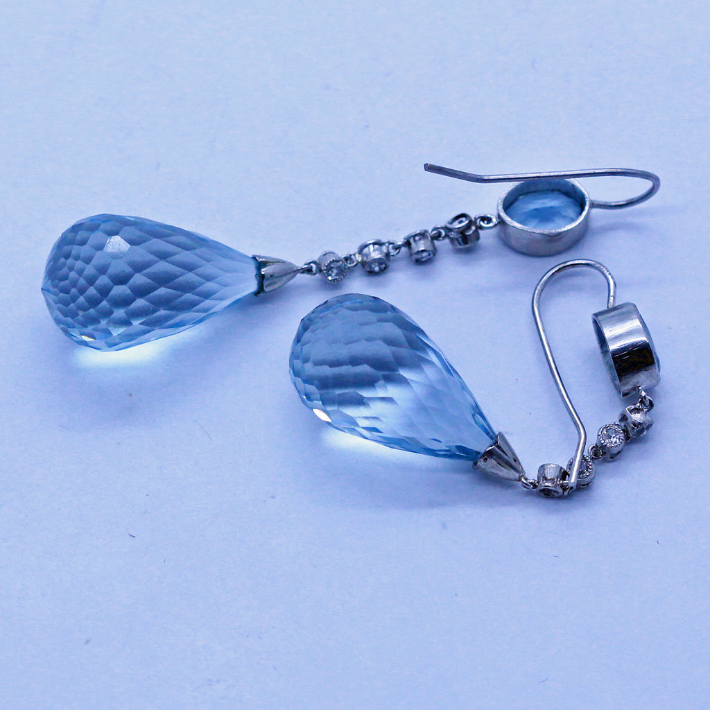 Antique Pendant Earrings Platinum Diamonds Aquamarine Briolette w Appraisal(6975)