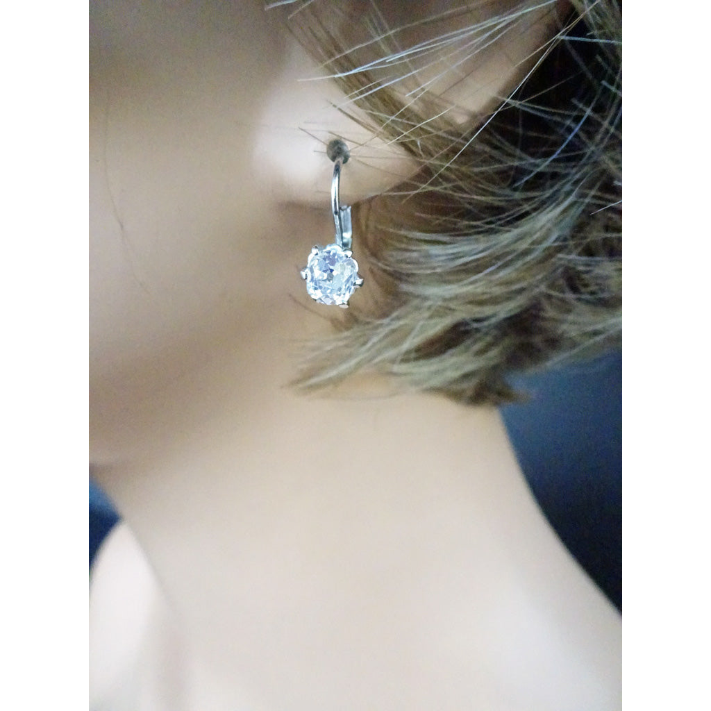 Antique Vintage Earrings 18k White Gold Old Mine Cut Diamonds (7153)