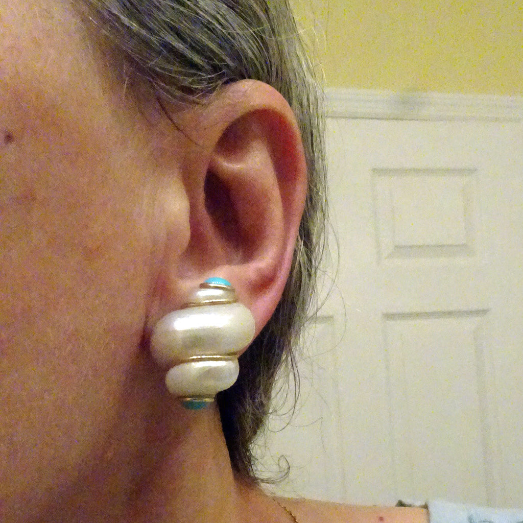 Vintage Earrings MAZ Turbo Shells 14k gold and turquoise (7309)