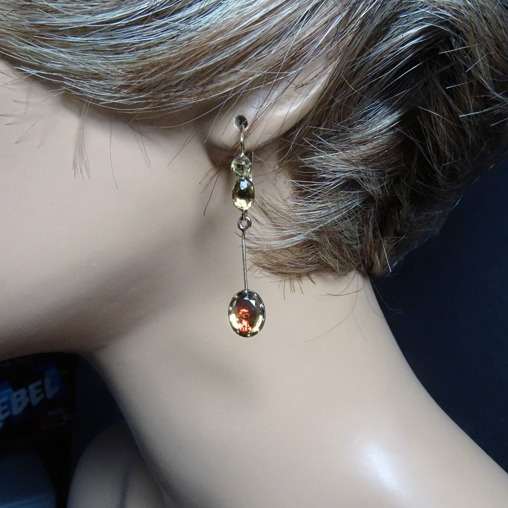 Antique Victorian Earrings 18k gold citrines French long ear pendants (7315)