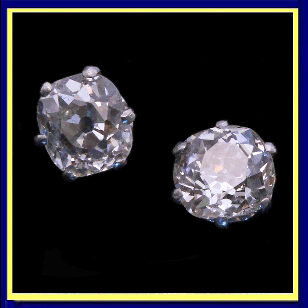 antique old mine cut diamond earrings ear studs white gold English