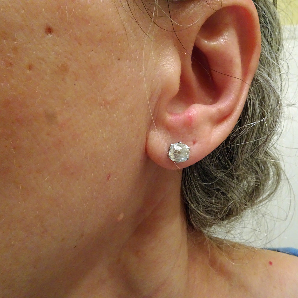 Antique Old Mine Cut Diamond earrings ear studs in white gold English (7333)
