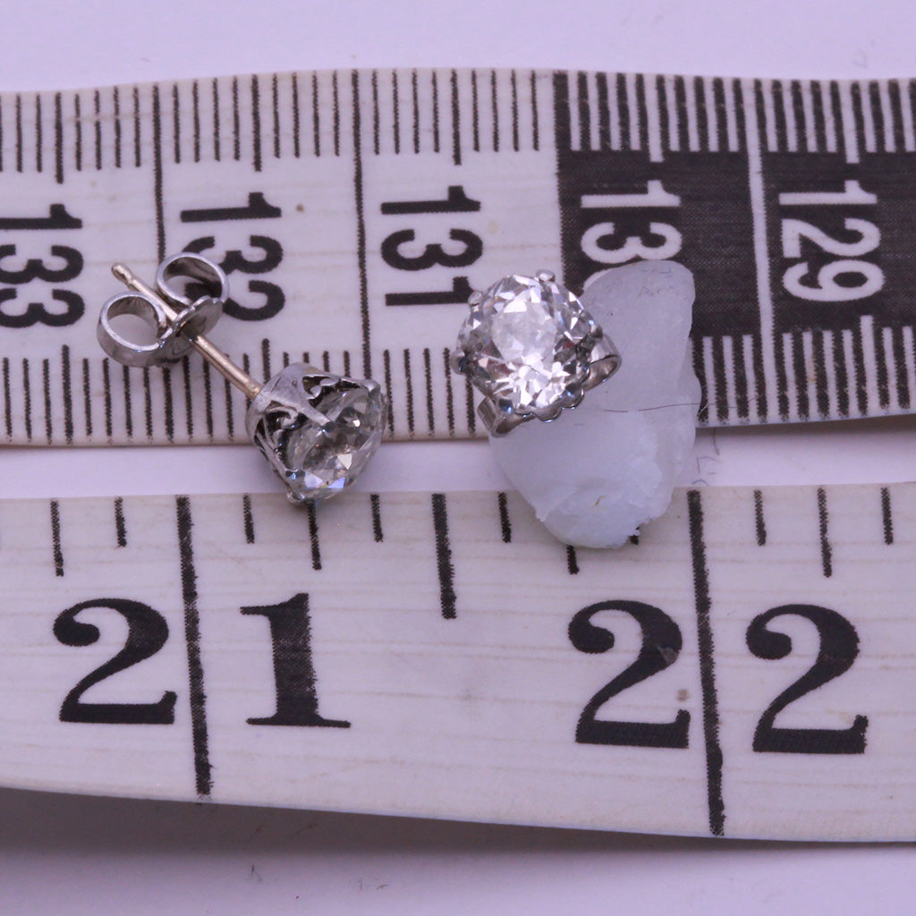 Antique Old Mine Cut Diamond earrings ear studs in white gold English (7333)