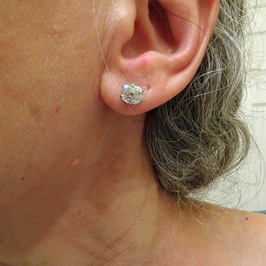 Antique Old Mine Cut Diamond earrings ear studs in white gold English (7333)