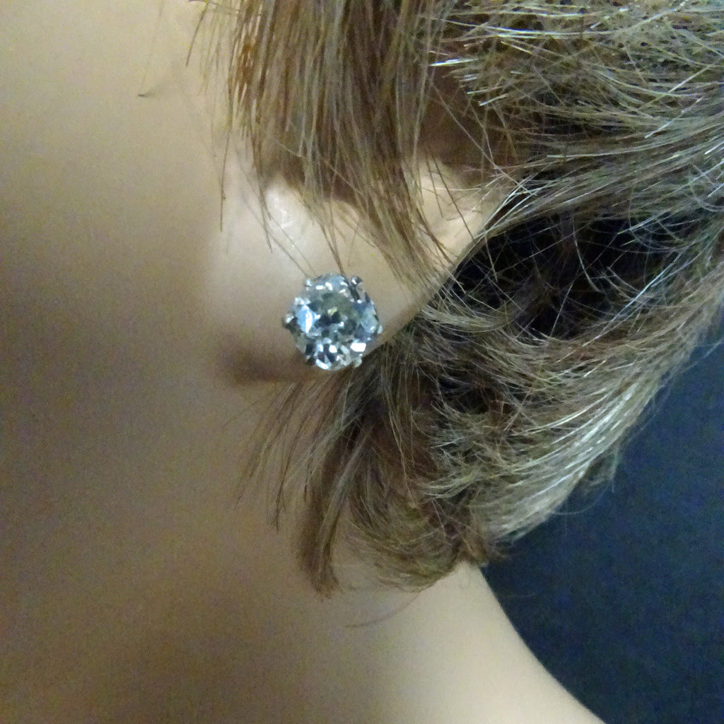 Antique Old Mine Cut Diamond earrings ear studs in white gold English (7333)