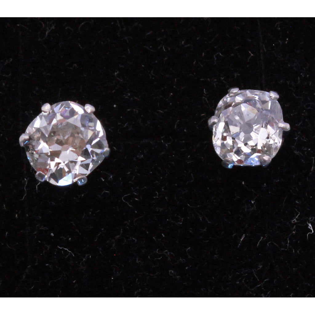 Antique Old Mine Cut Diamond earrings ear studs in white gold English (7333)
