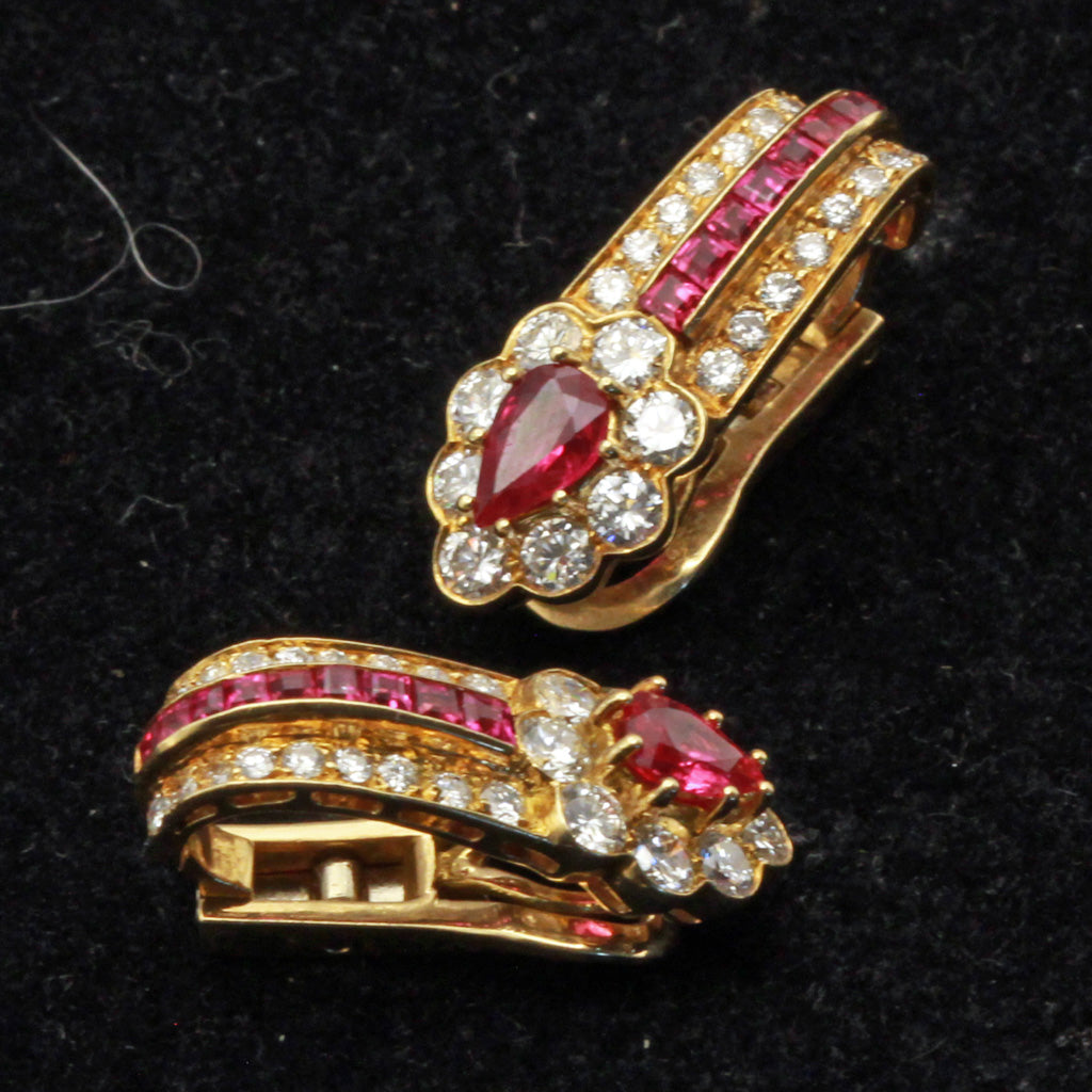 GRAFF earrings ear clips 18k gold rubies diamonds luxury for Non pierced (7385)