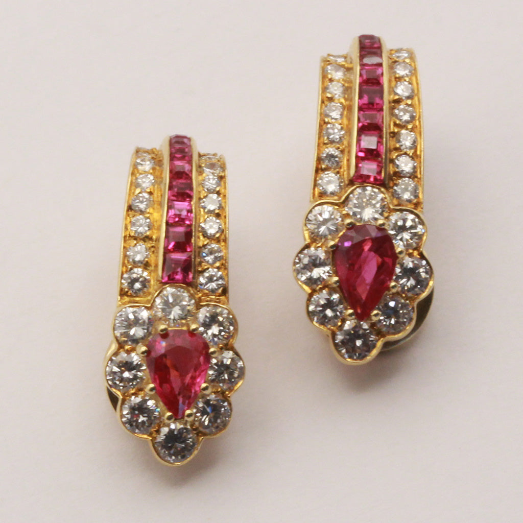 GRAFF earrings ear clips 18k gold rubies diamonds luxury for Non pierced (7385)