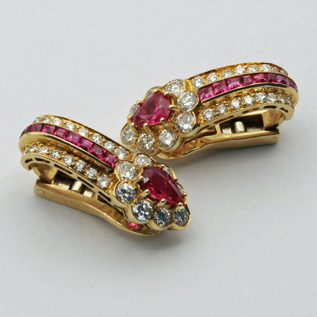 GRAFF earrings ear clips 18k gold rubies diamonds luxury for Non pierced (7385)