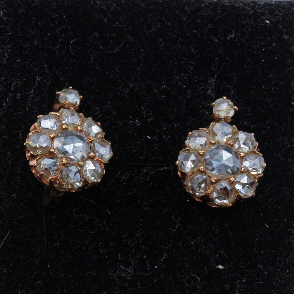 Antique Victorian earrings gold diamonds versatile diamond flowers Naples (7424)